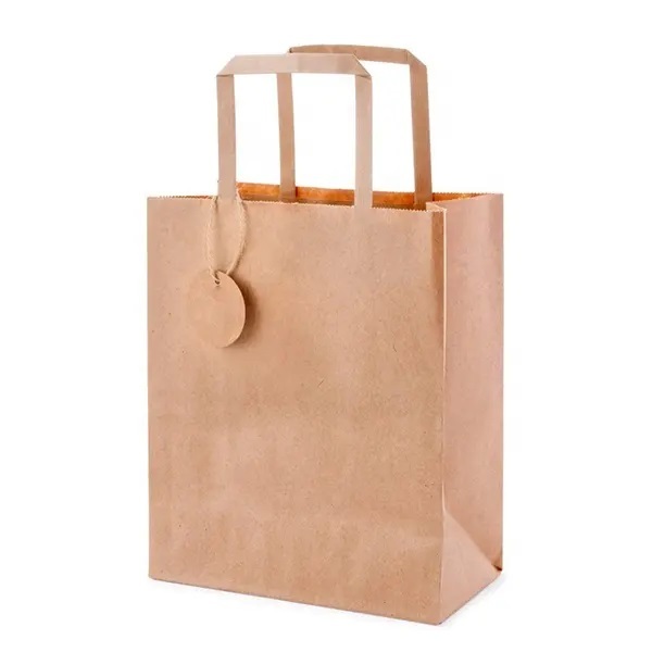 Anse plate marron merci avec anses de sac en papier kraft pour plats à emporter