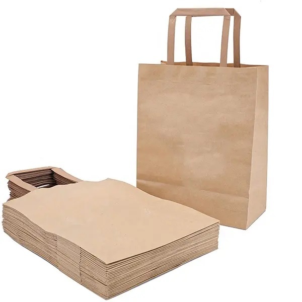 Anse plate marron merci avec anses de sac en papier kraft pour plats à emporter