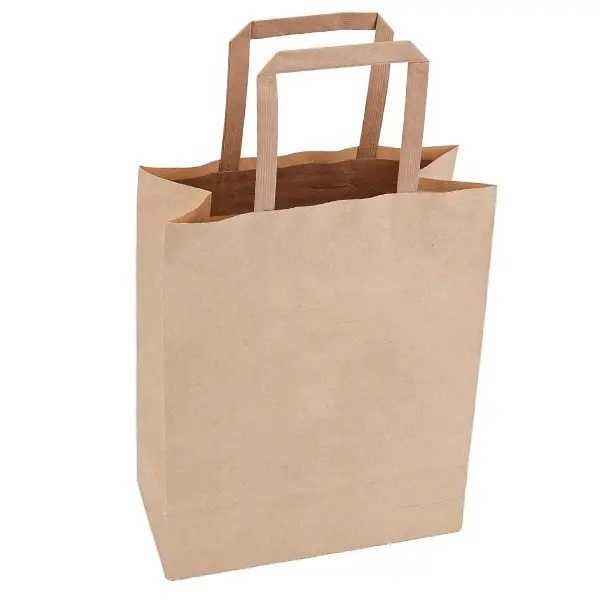 Anse plate marron merci avec anses de sac en papier kraft pour plats à emporter