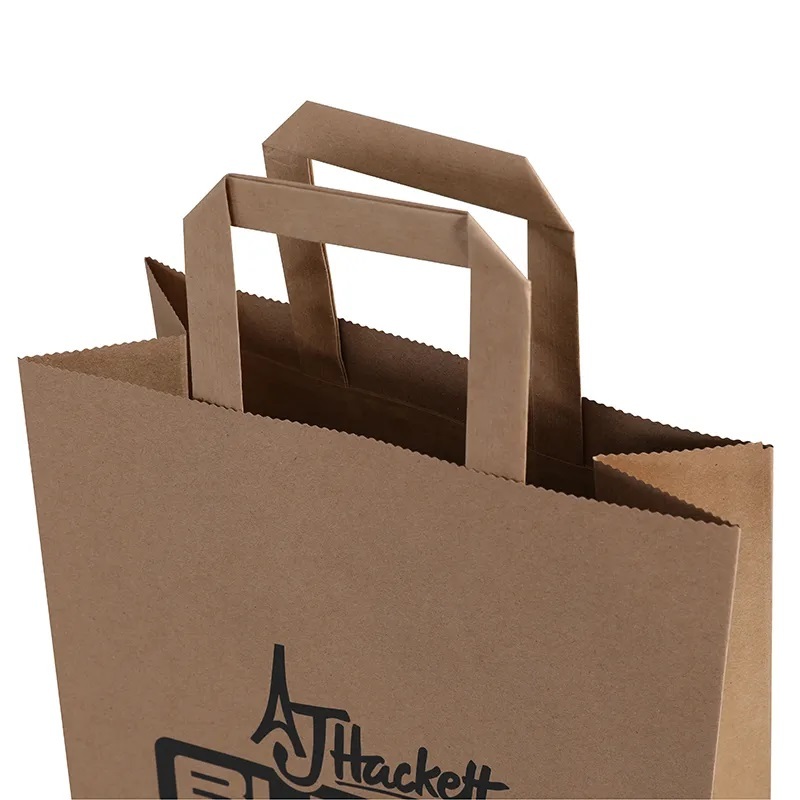 Anse plate marron merci avec anses de sac en papier kraft pour plats à emporter