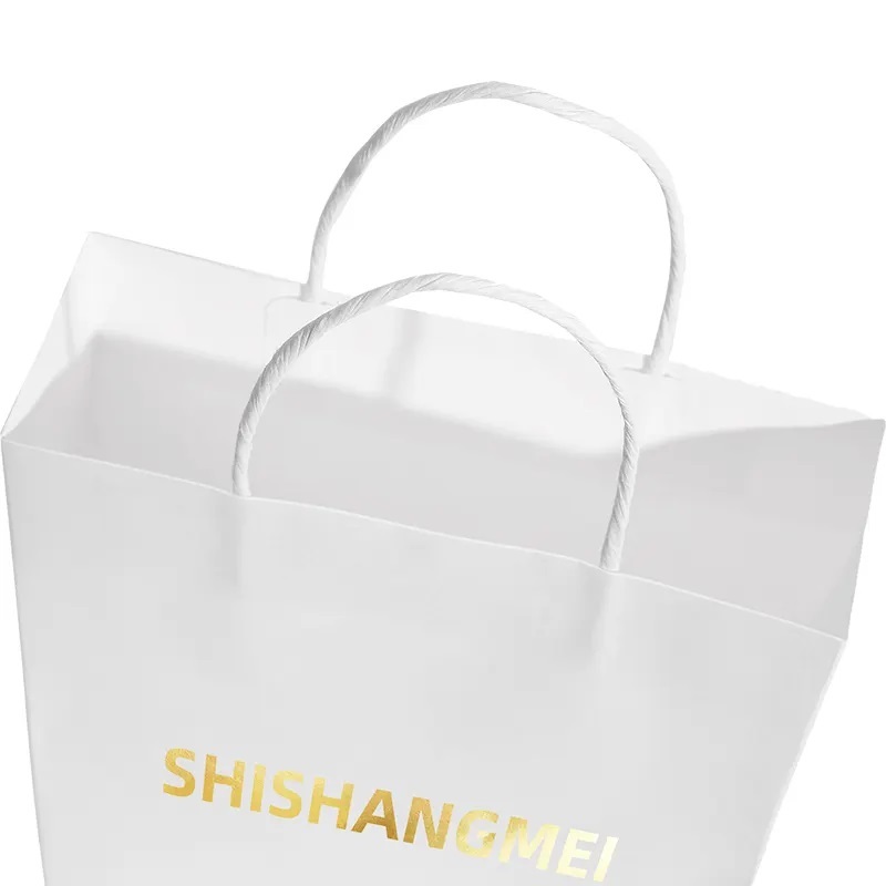 Thank you gift carrier medicine white brown kraft paper packaging bag printed for jewelry pharmacy with aluminum gold foil logo