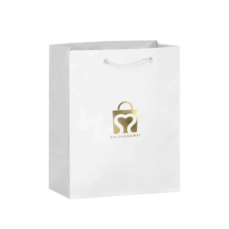 Luxury gold foil stamping plain art paper snap button watch gift needle felt cosmetic jewerly paper shopping gift bag with logo