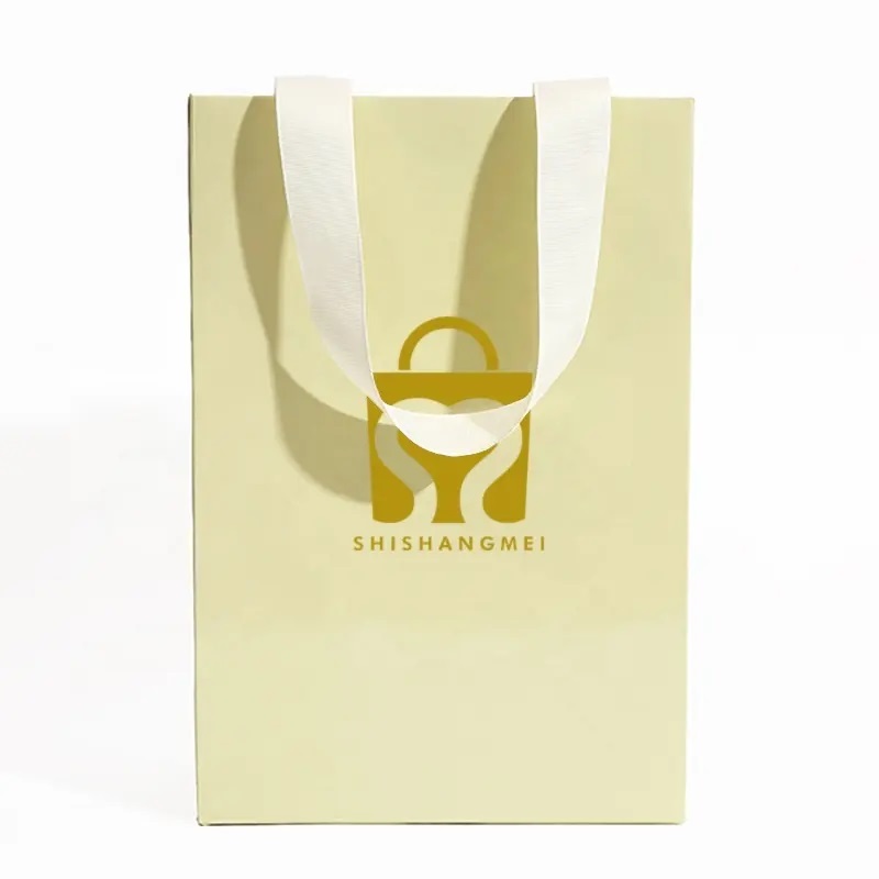 Custom reusable good price thank you small craft paper bag jewelry box gift paper tote packaging bag gift with ribbon handle