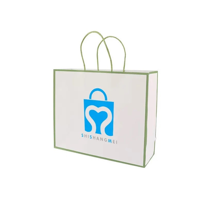Fashion white luxury thank you packaging kraft shopping tote cardboard paper bag with logo handle for boutique
