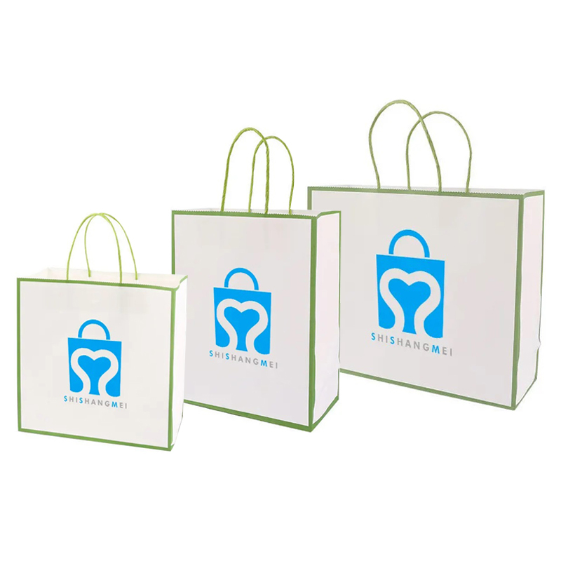 Fashion white luxury grazie packaging kraft shopping tote sacchetto di carta in cartone con manico logo per boutique
