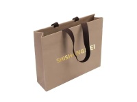 Artisanat personnalisé gris bijoux réutilisables cadeau cosmétique magasin de vêtements shopping cadeau sac en papier kraft sac fourre-tout avec logo pour emballage avec poignées en ruban