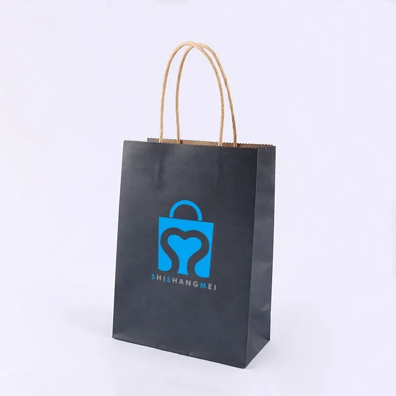 Personnalisé en gros noir restaurant déjeuner nourriture à emporter transporter sac en papier kraft shopping sac d'emballage