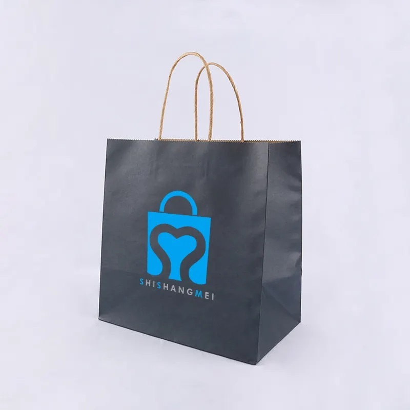 Personnalisé en gros noir restaurant déjeuner nourriture à emporter transporter sac en papier kraft shopping sac d'emballage