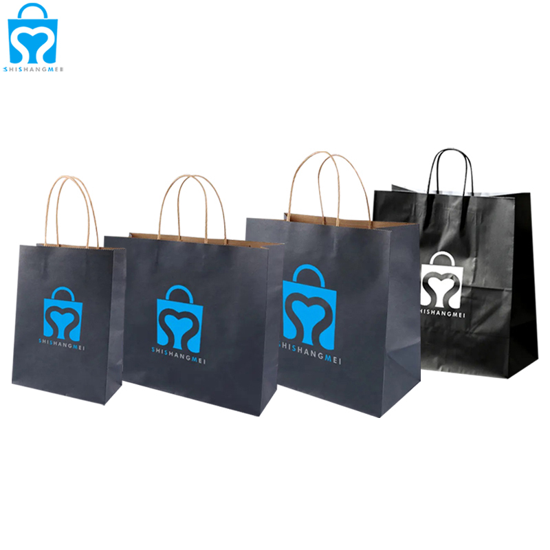 Personnalisé en gros noir restaurant déjeuner nourriture à emporter transporter sac en papier kraft shopping sac d'emballage