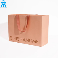 Custom wholesale matt finish craft pink shoes clothing tote shopping art paper gift bags with ribbon handle logo