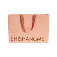 Custom wholesale matt finish craft pink shoes clothing tote shopping art paper gift bags with ribbon handle logo