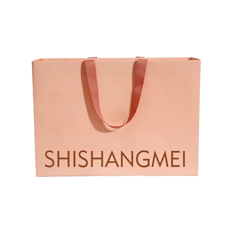 Custom wholesale matt finish craft pink shoes clothing tote shopping art paper gift bags with ribbon handle logo