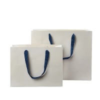 Düz karton ambalaj beyaz lüks kuşe kağıt saplı kişiselleştirilmiş beyaz hediye bakkal kağıt butik için alışveriş poşetleri