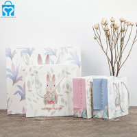 Custom eco friendly beauty luxury fanny cute bear bunny gift garment paper shopping bags logo printing for boutique garment