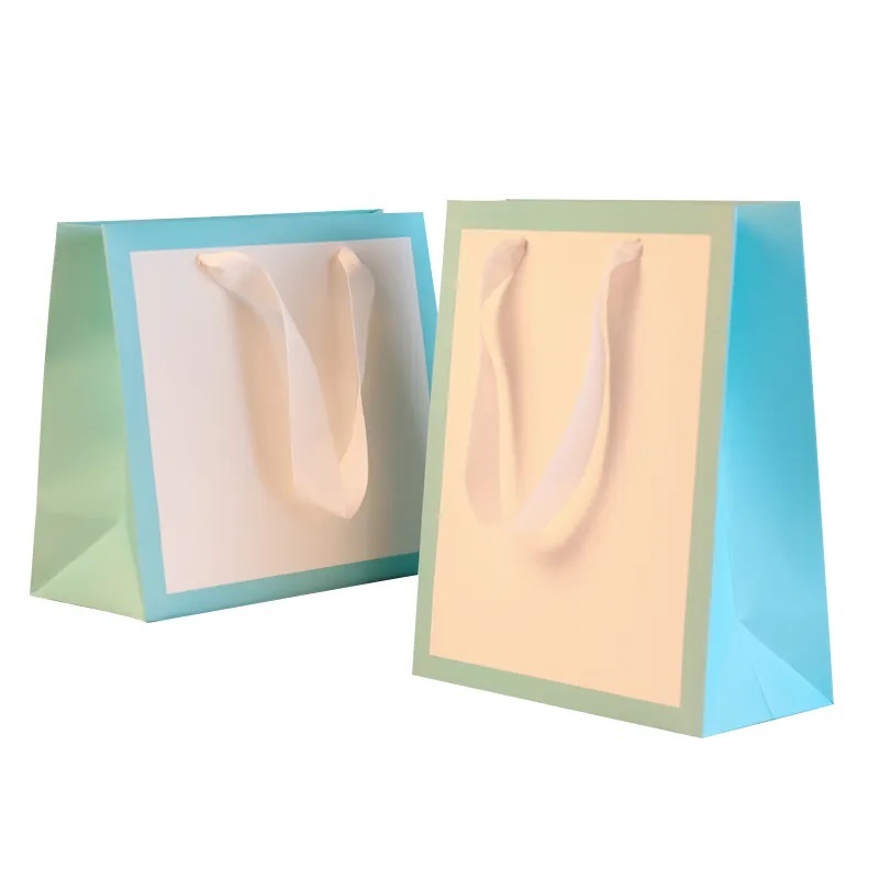 Custom small full colored white pink luxury jewelry shiny lamination packaging shopping paper bag thank you bags for boutique