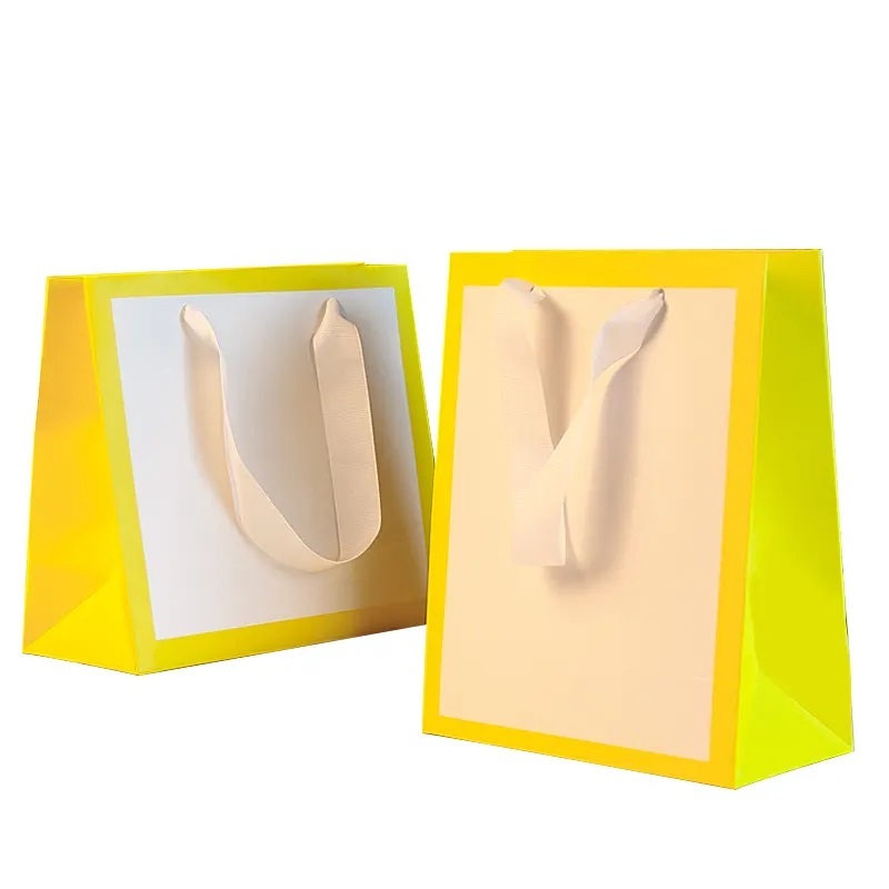 Custom small full colored white pink luxury jewelry shiny lamination packaging shopping paper bag thank you bags for boutique