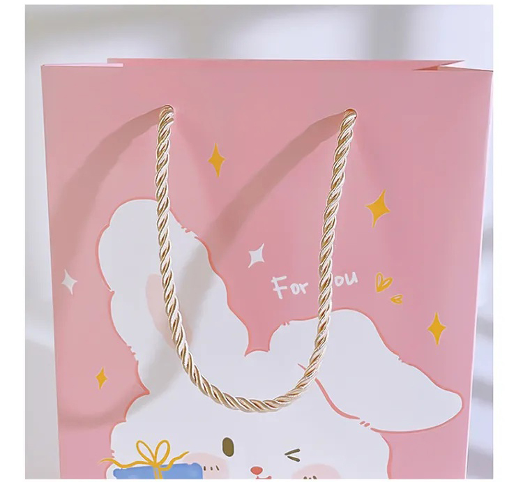 Customized bags cmyk full printed kids orange pink custom cute sanrio cartoon design gift packaging paper bags