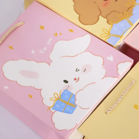 Customized bags cmyk full printed kids orange pink custom cute sanrio cartoon design gift packaging paper bags