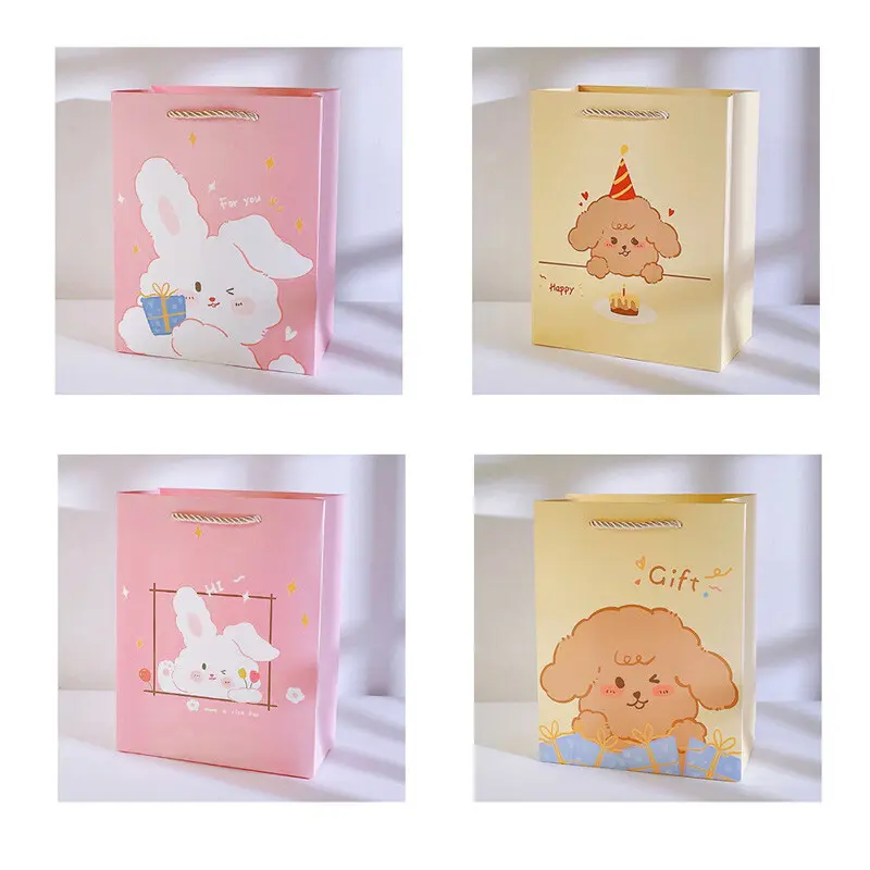 Customized bags cmyk full printed kids orange pink custom cute sanrio cartoon design gift packaging paper bags