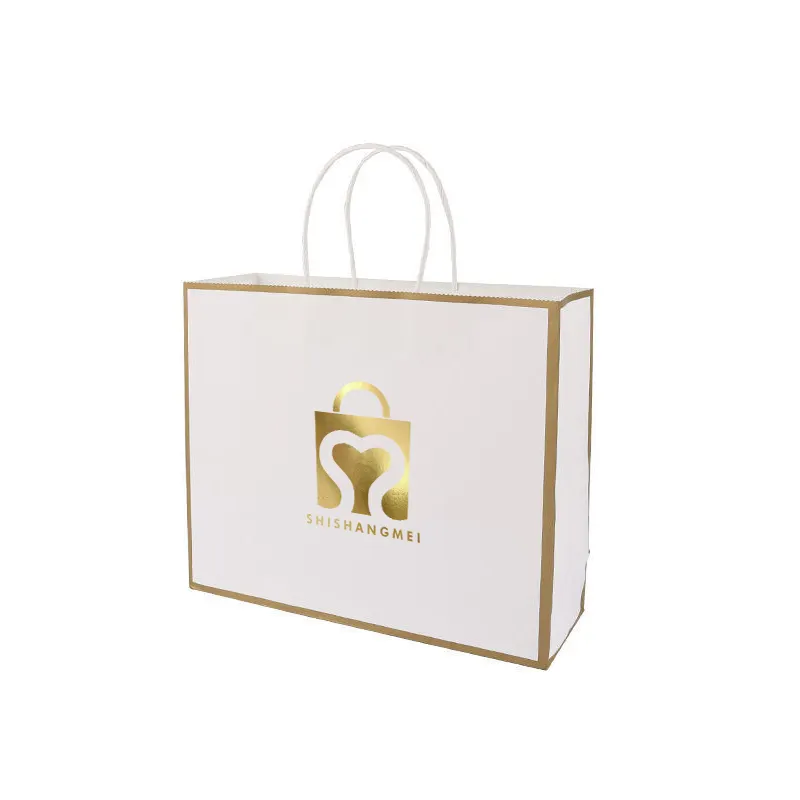 Vente directe prix de gros bouquet porte-fleurs cadeau blanc personnalisé papier kraft sacs à emporter pour vêtements avec poignée