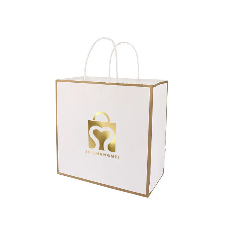 Vente directe prix de gros bouquet porte-fleurs cadeau blanc personnalisé papier kraft sacs à emporter pour vêtements avec poignée