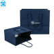Folha metálica de luxo reutilizável estampagem promocional embalagem de joias azul marinho sacolas de presente de papel para compras