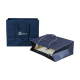 Folha metálica de luxo reutilizável estampagem promocional embalagem de joias azul marinho sacolas de presente de papel para compras