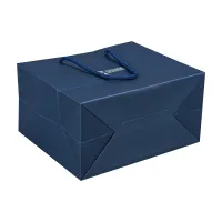 Feuille métallique de luxe réutilisable estampage promotionnel bleu marine bijoux emballage shopping sacs-cadeaux en papier