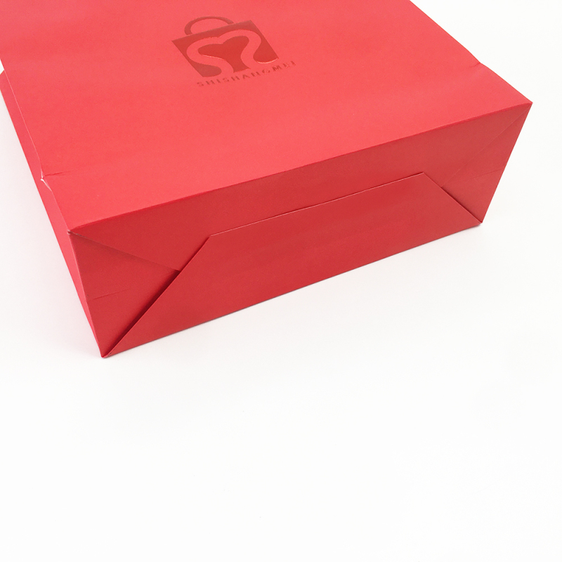 Özelleştirmek lüks kırmızı teşekkür ederim hediye çantası özel tote kuşe kağıt çanta özel folyo logo kabartmalı takı hediye çantası yapılandırılmış