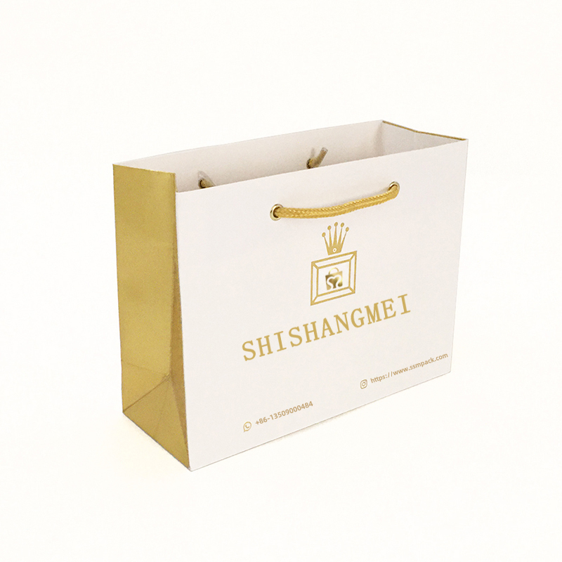 Altın parlak laminasyon özel baskı tote markalı takı size hediye paketleme kağıt alışveriş çantası paket servisi olan restoran kulplu logo baskılı