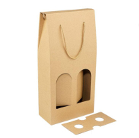Recyclage réutilisable personnalisé 2 bouteilles de vin bouteille transporter des sacs d'emballage cadeau en papier kraft avec des poignées découpées à la fenêtre transparente