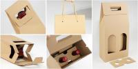 Recyclage réutilisable personnalisé 2 bouteilles de vin bouteille transporter des sacs d'emballage cadeau en papier kraft avec des poignées découpées à la fenêtre transparente