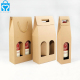 Reciclaje reutilizable personalizado 2 botellas de vino llevar regalo bolsas de embalaje de compras de papel kraft con manijas troqueladas de ventana transparente