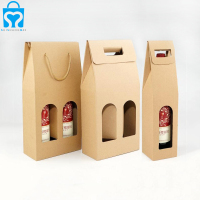Recyclage réutilisable personnalisé 2 bouteilles de vin bouteille transporter des sacs d'emballage cadeau en papier kraft avec des poignées découpées à la fenêtre transparente