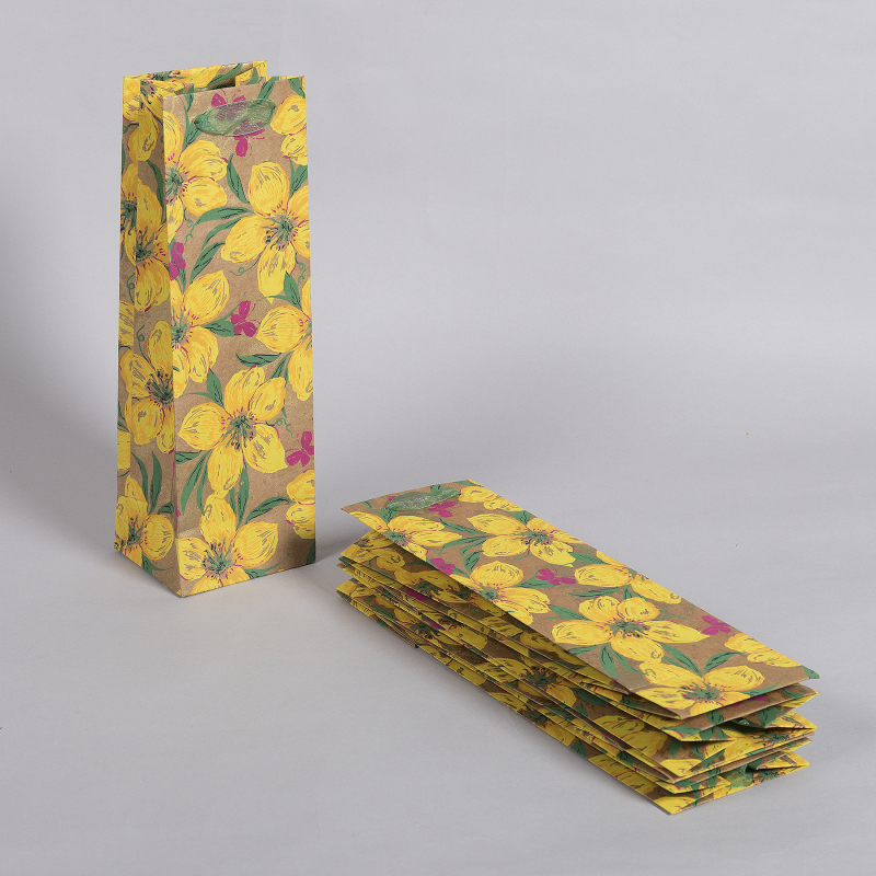 Réutilisable visage isolé portable fleur vin porte-bouteille cadeau emballage fourre-tout sacs en papier sac d'emballage pour bouquet avec poignées