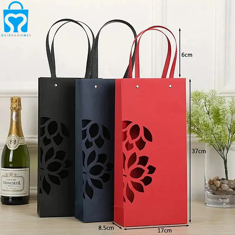 Logo personnalisé recyclé vin fleur kraft transporter papier emballage cadeau sac papier sac fourre-tout avec poignée de fenêtre