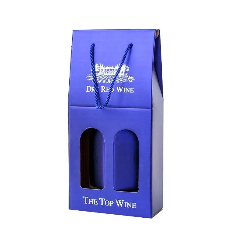 Personnalisé imprimé recyclage bouteilles de vin réutilisables à emporter cadeau fourre-tout papier sac ouvert sacs à provisions avec fenêtre découpé poignées