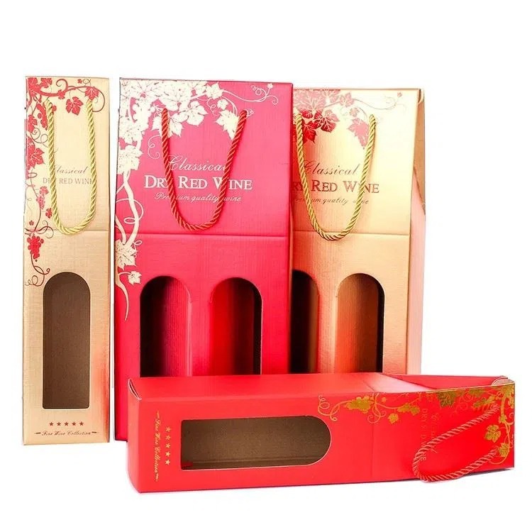 Personnalisé imprimé recyclage bouteilles de vin réutilisables à emporter cadeau fourre-tout papier sac ouvert sacs à provisions avec fenêtre découpé poignées