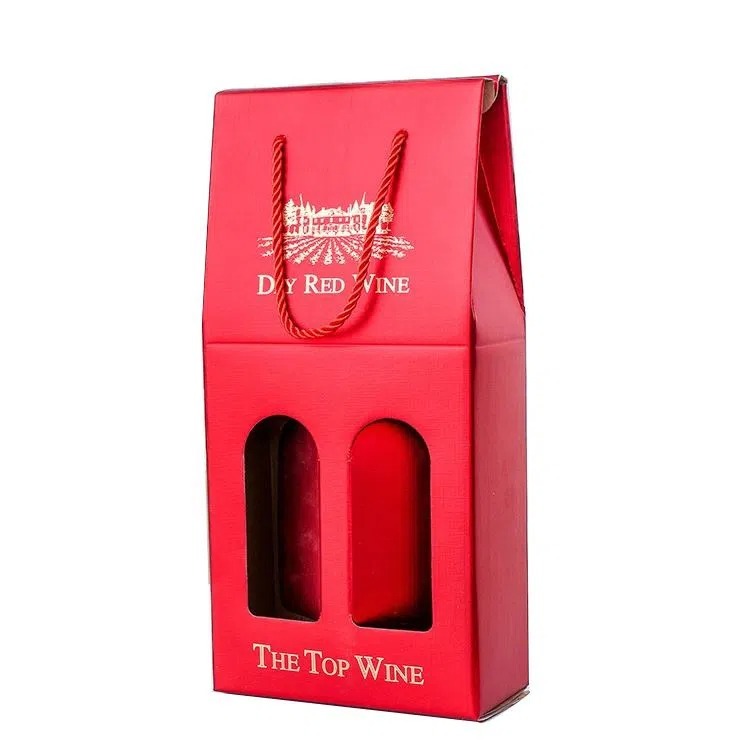 Personnalisé imprimé recyclage bouteilles de vin réutilisables à emporter cadeau fourre-tout papier sac ouvert sacs à provisions avec fenêtre découpé poignées