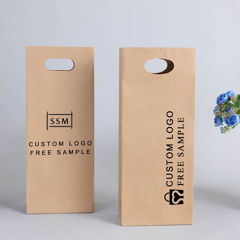 Recyclage kraft bouquet papier sac fleur séchée floral baril de vin papier épicerie cadeau emballage sacs avec poignées découpées