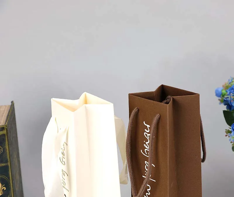 Sac à provisions en papier kraft cadeau cadeau vin bouquet de fleurs kraft marron blanc réutilisable