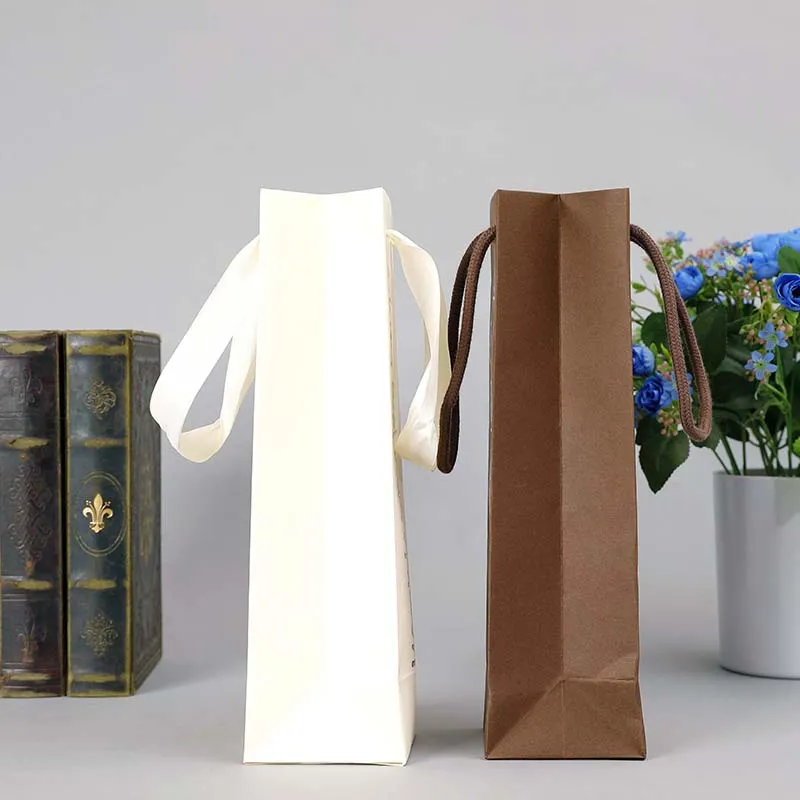 Sac à provisions en papier kraft cadeau cadeau vin bouquet de fleurs kraft marron blanc réutilisable
