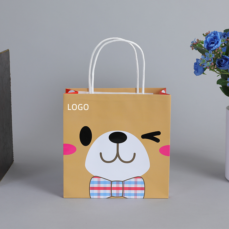 Pas cher écologique 340mm papier stand up sac mignon luxe dessin animé shopping cadeau papier sac ours miel sanrio personnalisé