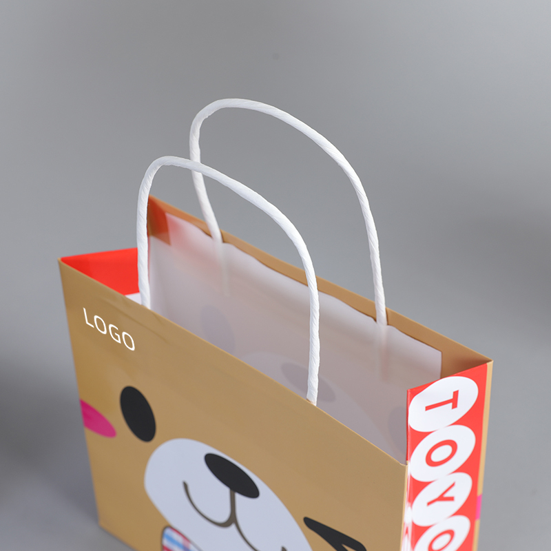 Pas cher écologique 340mm papier stand up sac mignon luxe dessin animé shopping cadeau papier sac ours miel sanrio personnalisé