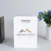 Eco recyclable europe promotional custom logo die cut handle white clothing gift paper shopping bag with your own logo