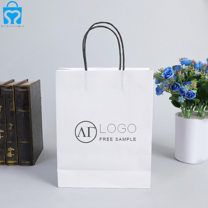 Sac en papier blanc bouquet de fleurs emballage disque vinyle mini jeux cadeau papier kraft sacs de restauration avec votre propre logo