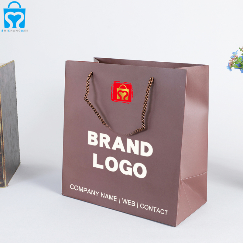 Sangles épaisses brunes écologiques ptp torsion poignée de corde de coton imprimé sac de papier commercial au détail