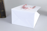 로고가 있는 멋진 보라색 로프 핸들이 있는 재활용 가능한 중간 고급 광택 흰색 유로 토트 종이 쇼핑백