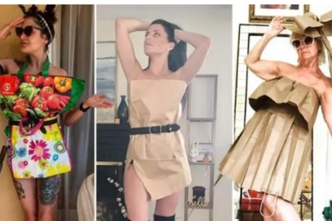 Während der Quarantänezeit stellen Menschen aus Einkaufstüten Kleidung her, um eine neue Mode zu kreieren (Foto)