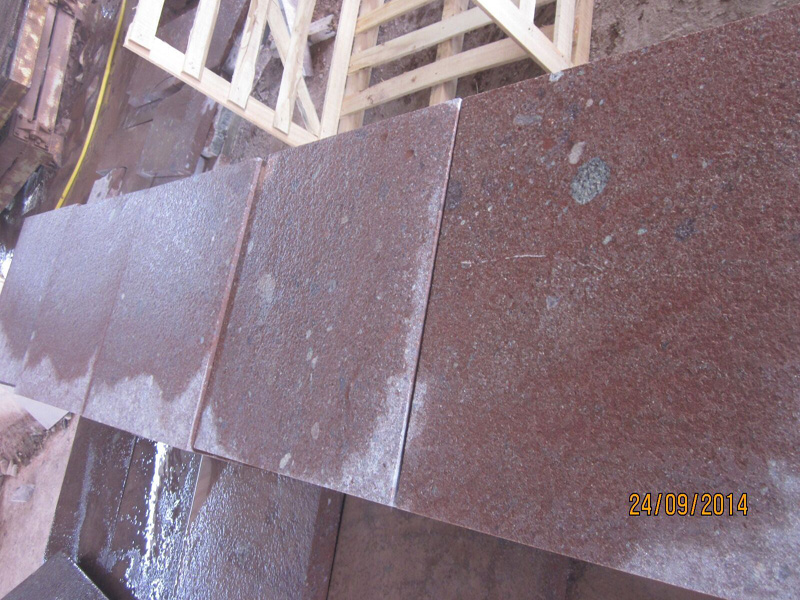 flamed red porphyry steps